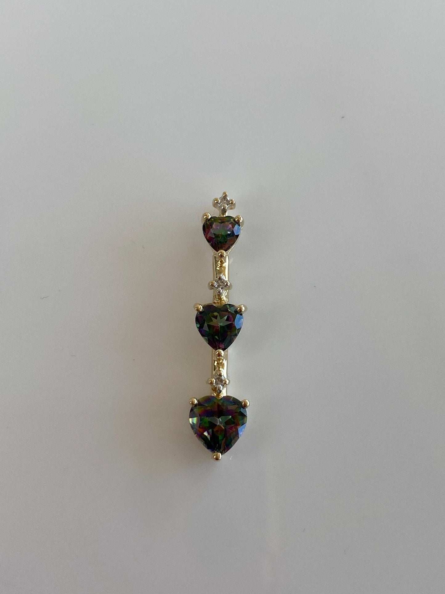 Vintage Solid 14k Yellow Gold Diamond Heart Mystic Topaz Charm