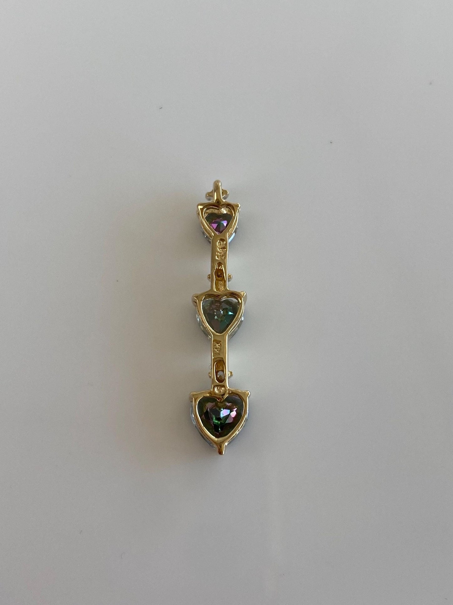 Vintage Solid 14k Yellow Gold Diamond Heart Mystic Topaz Charm