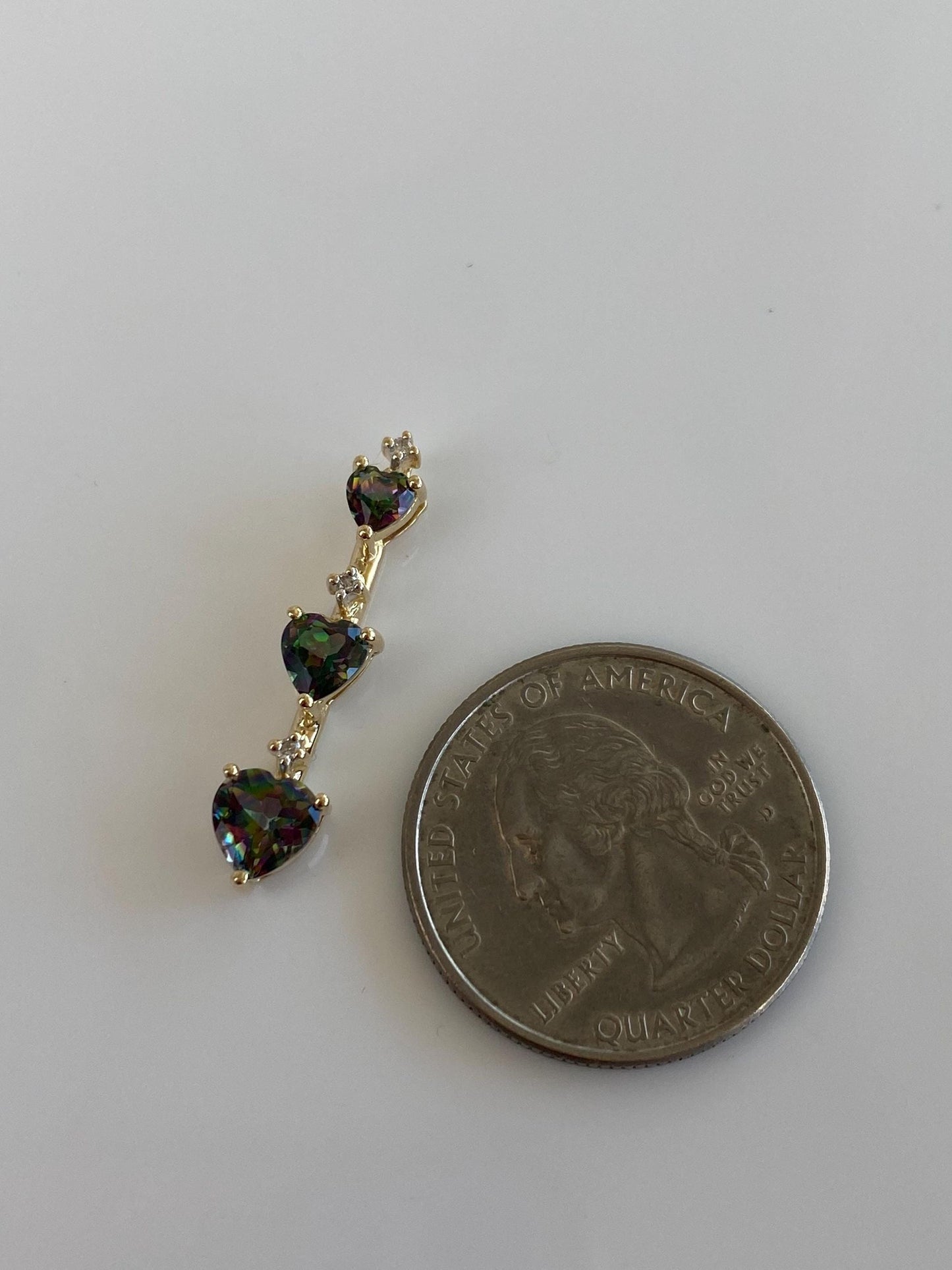 Vintage Solid 14k Yellow Gold Diamond Heart Mystic Topaz Charm