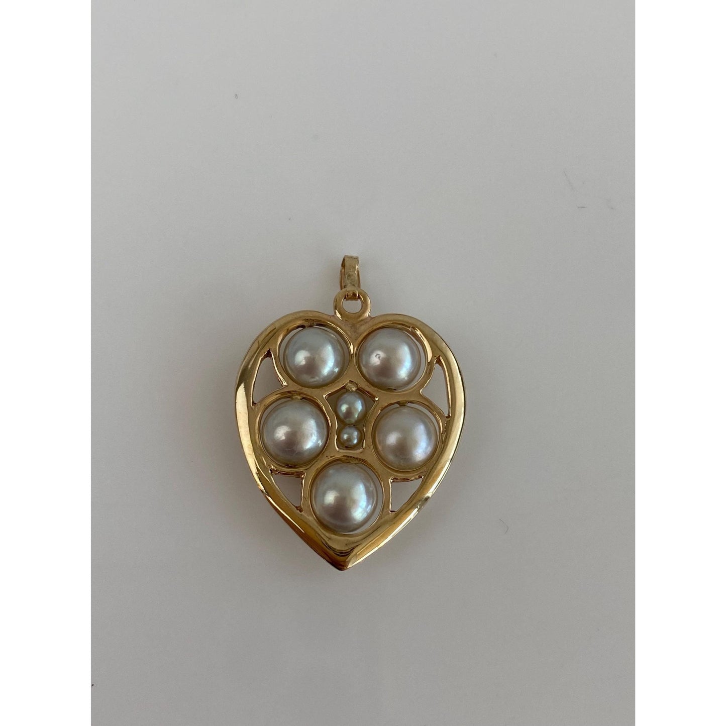 Vintage Solid 14k Yellow Gold Pearl Heart Fidget Charm