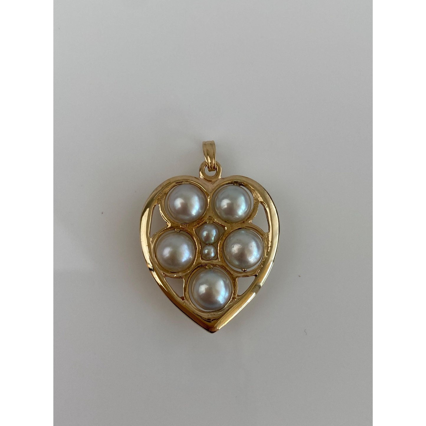 Vintage Solid 14k Yellow Gold Pearl Heart Fidget Charm