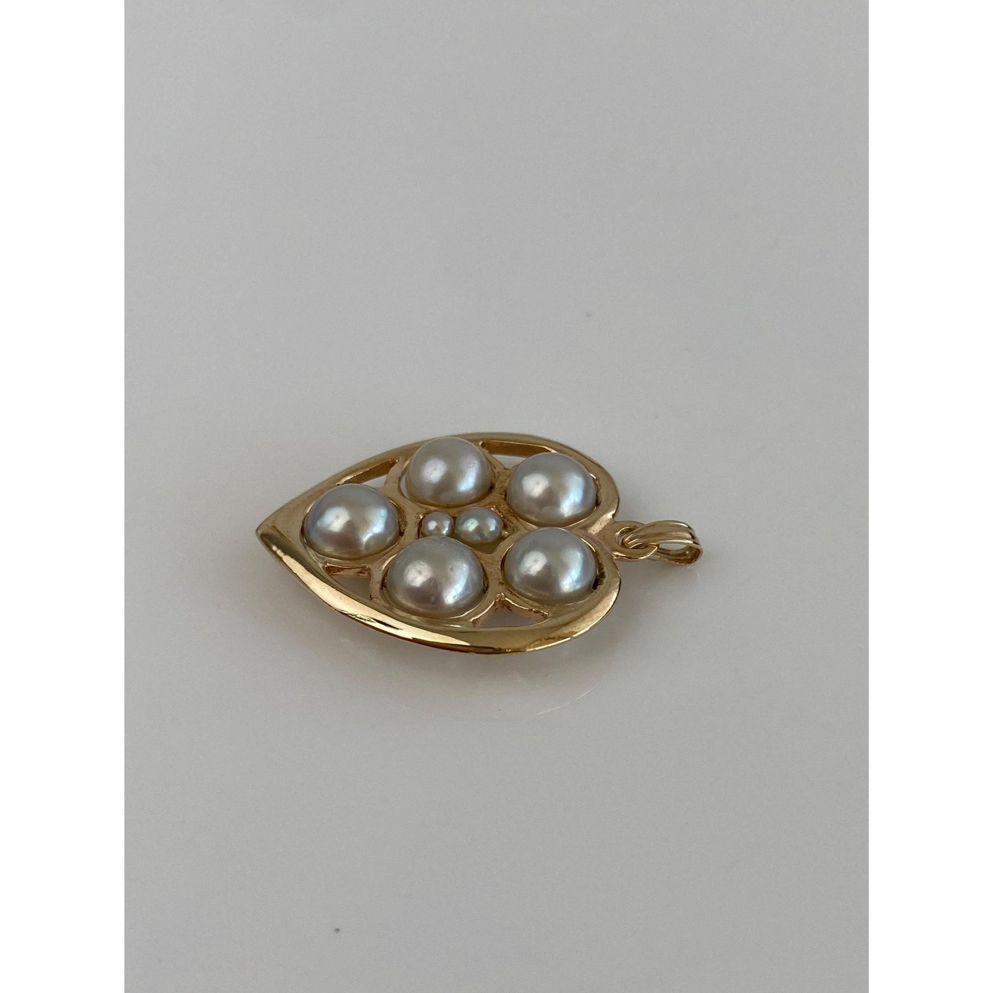Vintage Solid 14k Yellow Gold Pearl Heart Fidget Charm