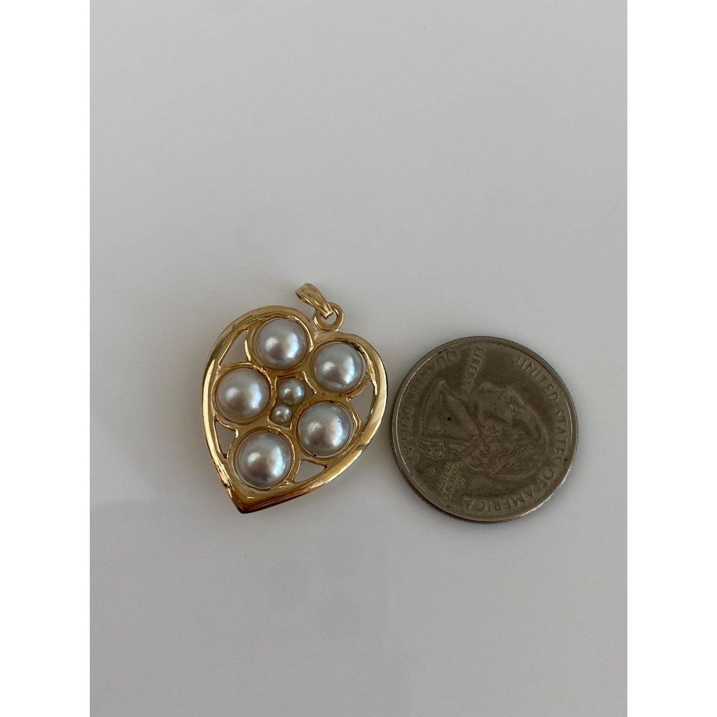 Vintage Solid 14k Yellow Gold Pearl Heart Fidget Charm