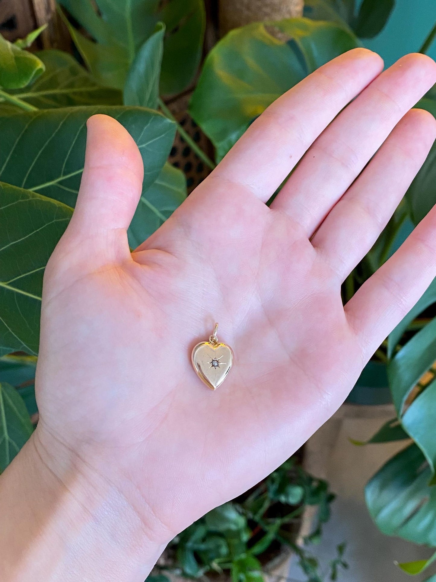 Vintage 10k Yellow Gold Star Set Seed Pearl Puffy Heart Charm