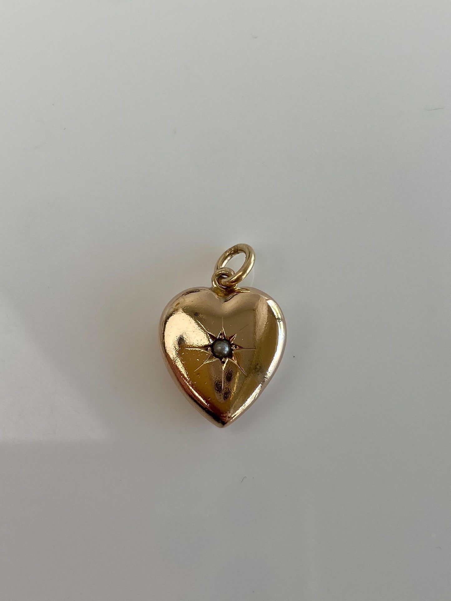 Vintage 10k Yellow Gold Star Set Seed Pearl Puffy Heart Charm