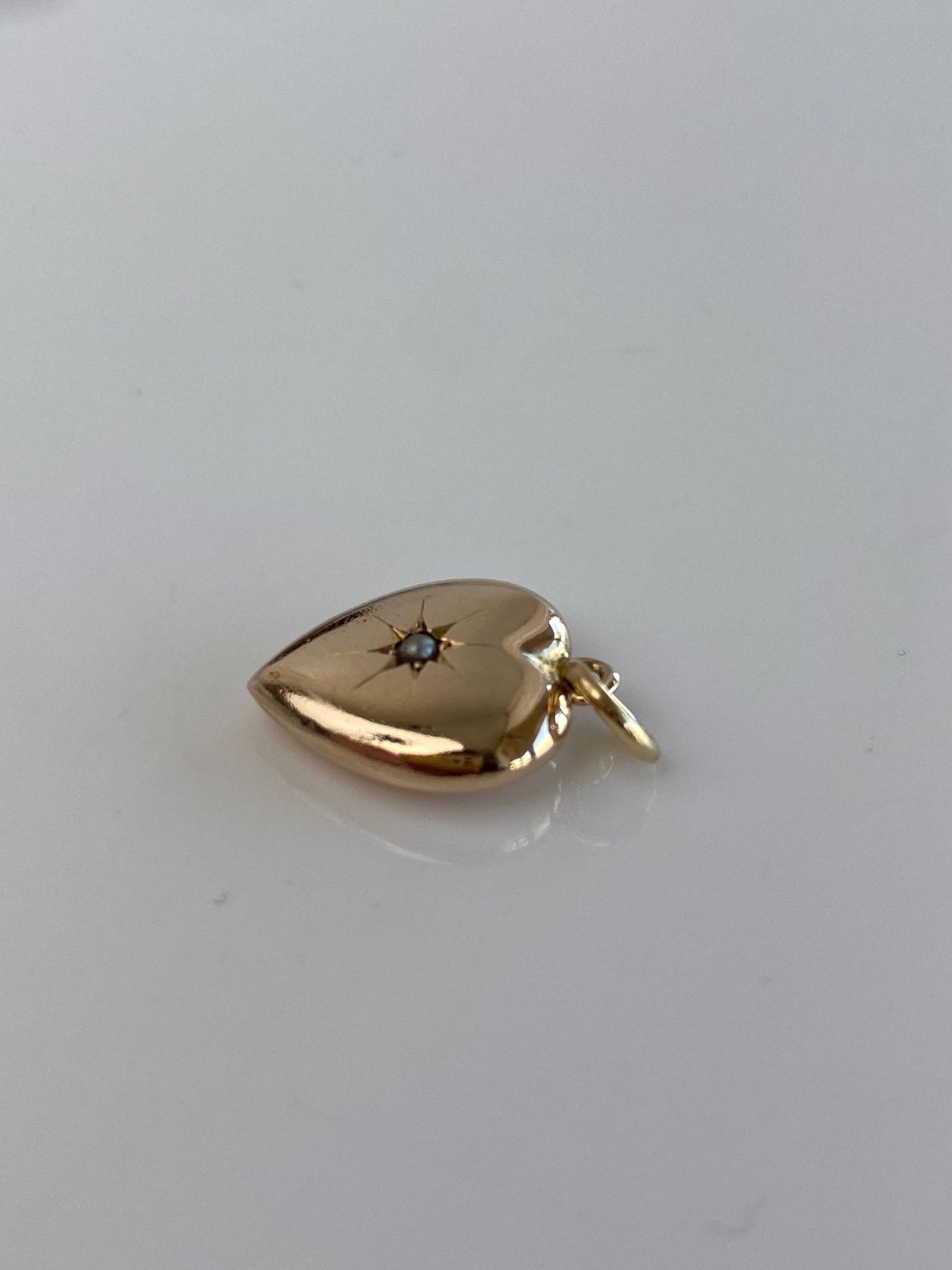 Vintage 10k Yellow Gold Star Set Seed Pearl Puffy Heart Charm