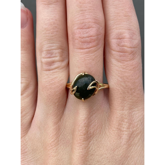 Solid 10k Yellow Gold Nephrite Ring - Size 10.5
