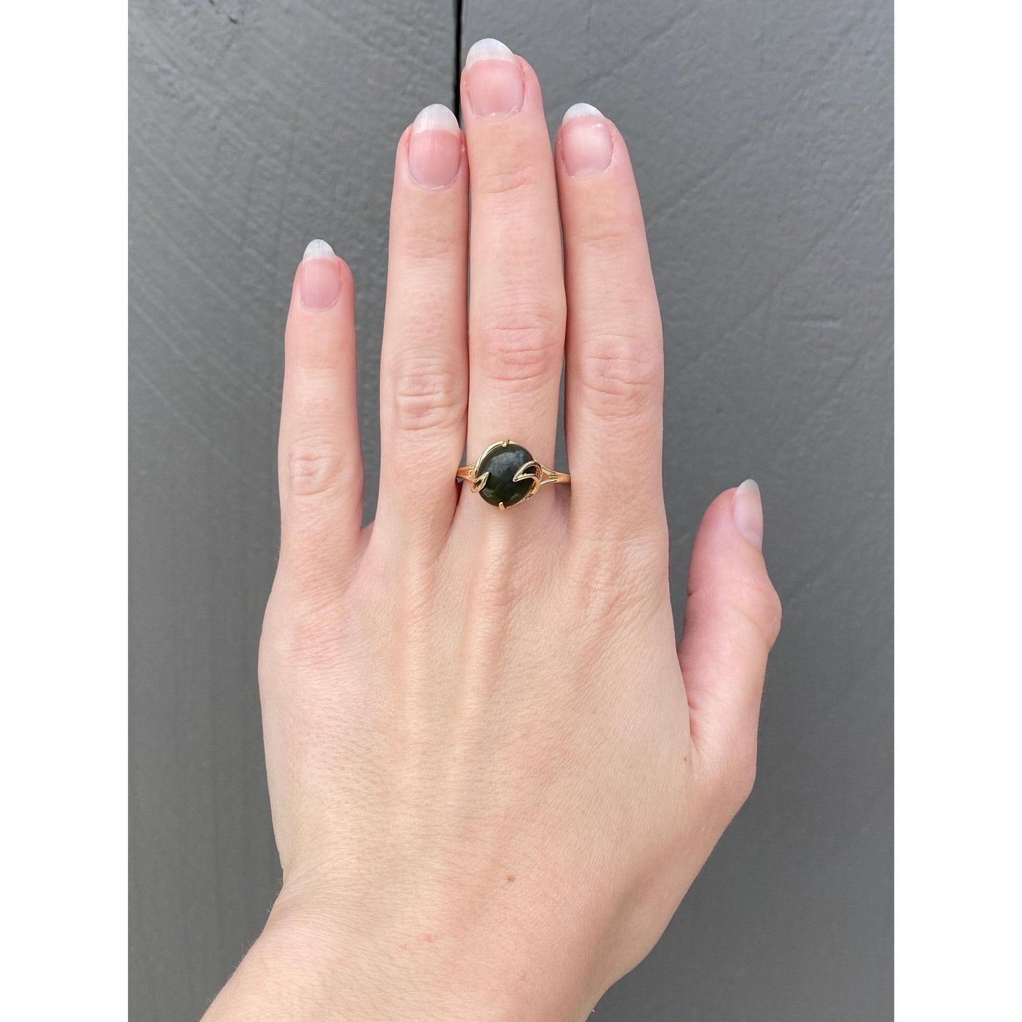 Solid 10k Yellow Gold Nephrite Ring - Size 10.5