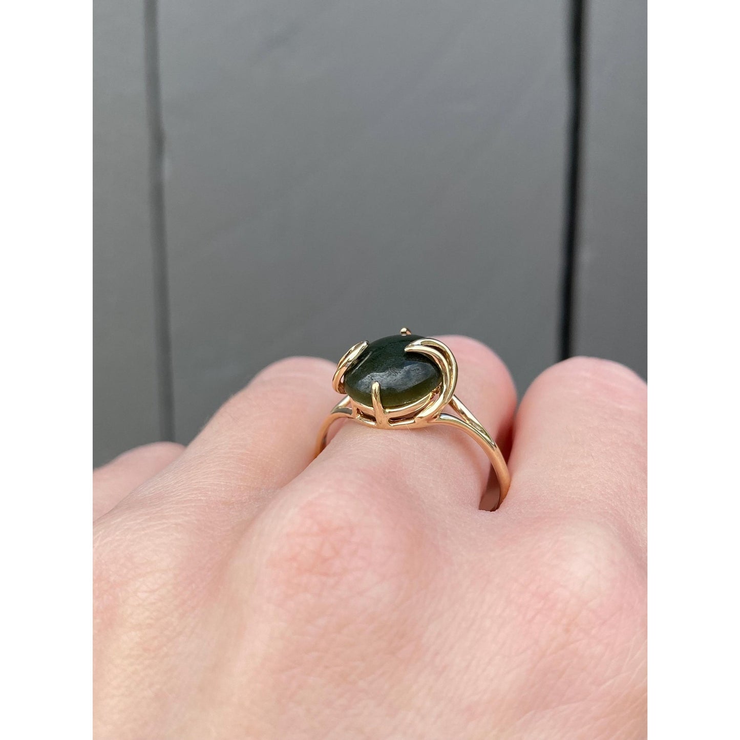 Solid 10k Yellow Gold Nephrite Ring - Size 10.5