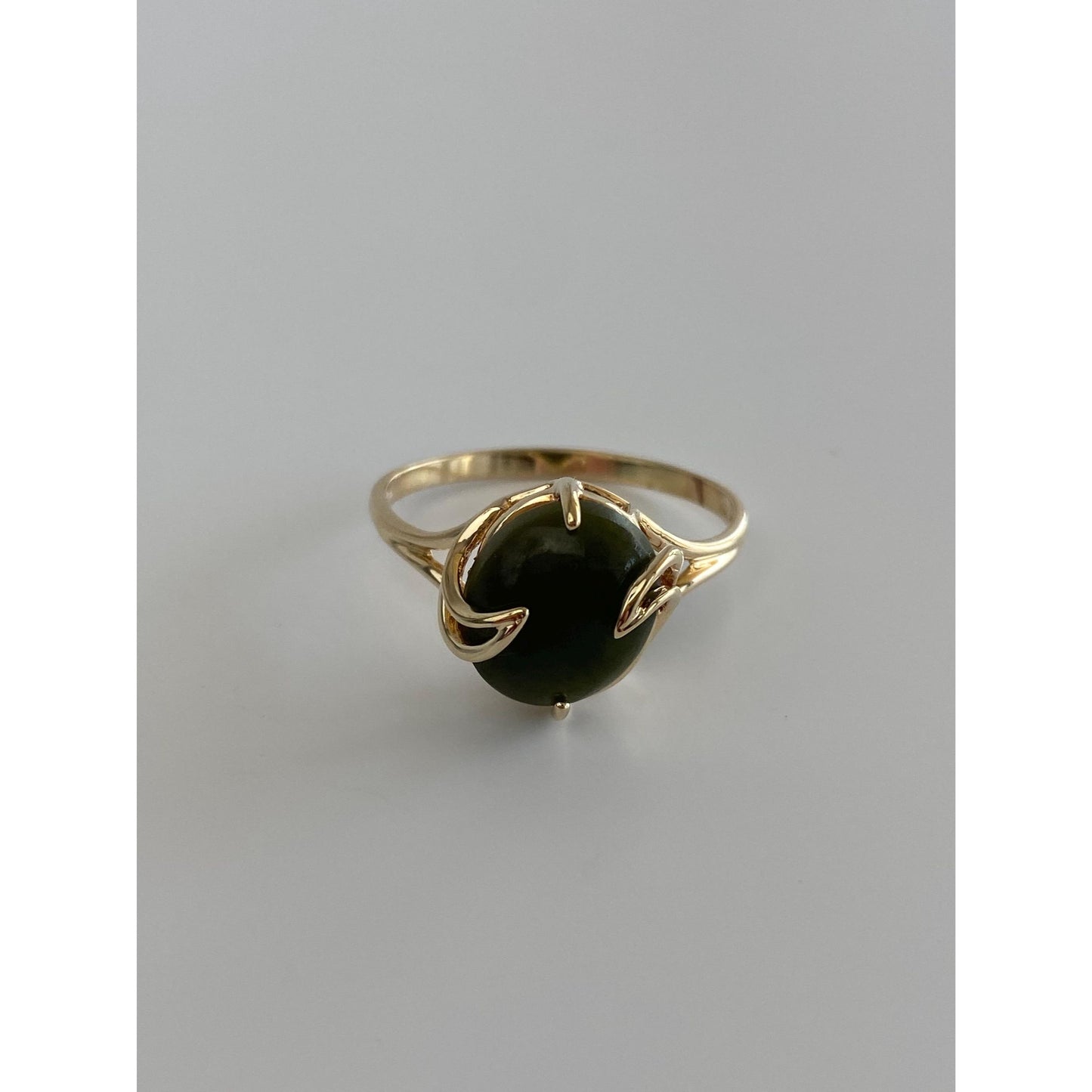 Solid 10k Yellow Gold Nephrite Ring - Size 10.5
