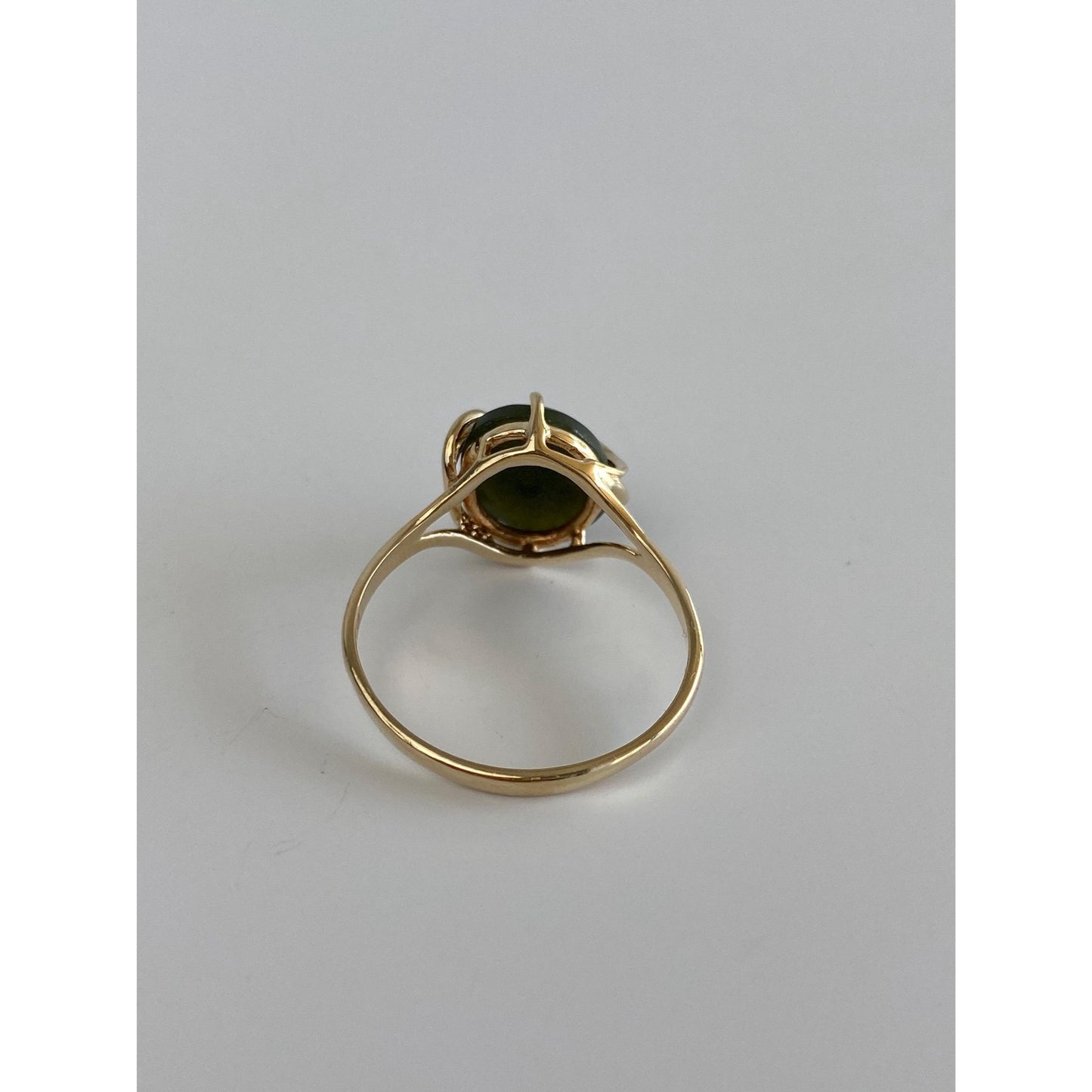 Solid 10k Yellow Gold Nephrite Ring - Size 10.5