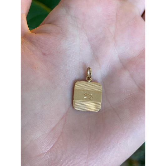 Vintage Solid 14k Yellow Gold Initial 'S' Lined Design Cufflink Conversion Charm