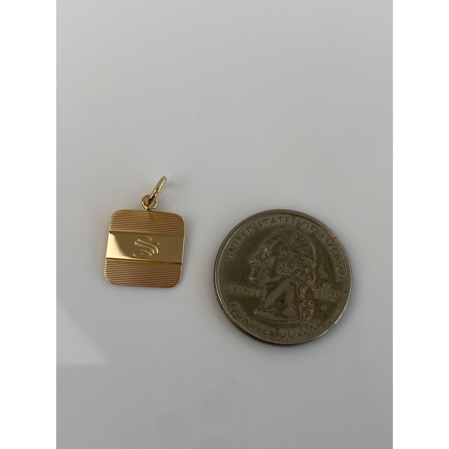 Vintage Solid 14k Yellow Gold Initial 'S' Lined Design Cufflink Conversion Charm