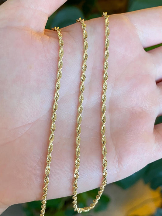 Vintage Solid 14k Yellow Gold Diamond Cut Rope Chain Necklace - 20 inches