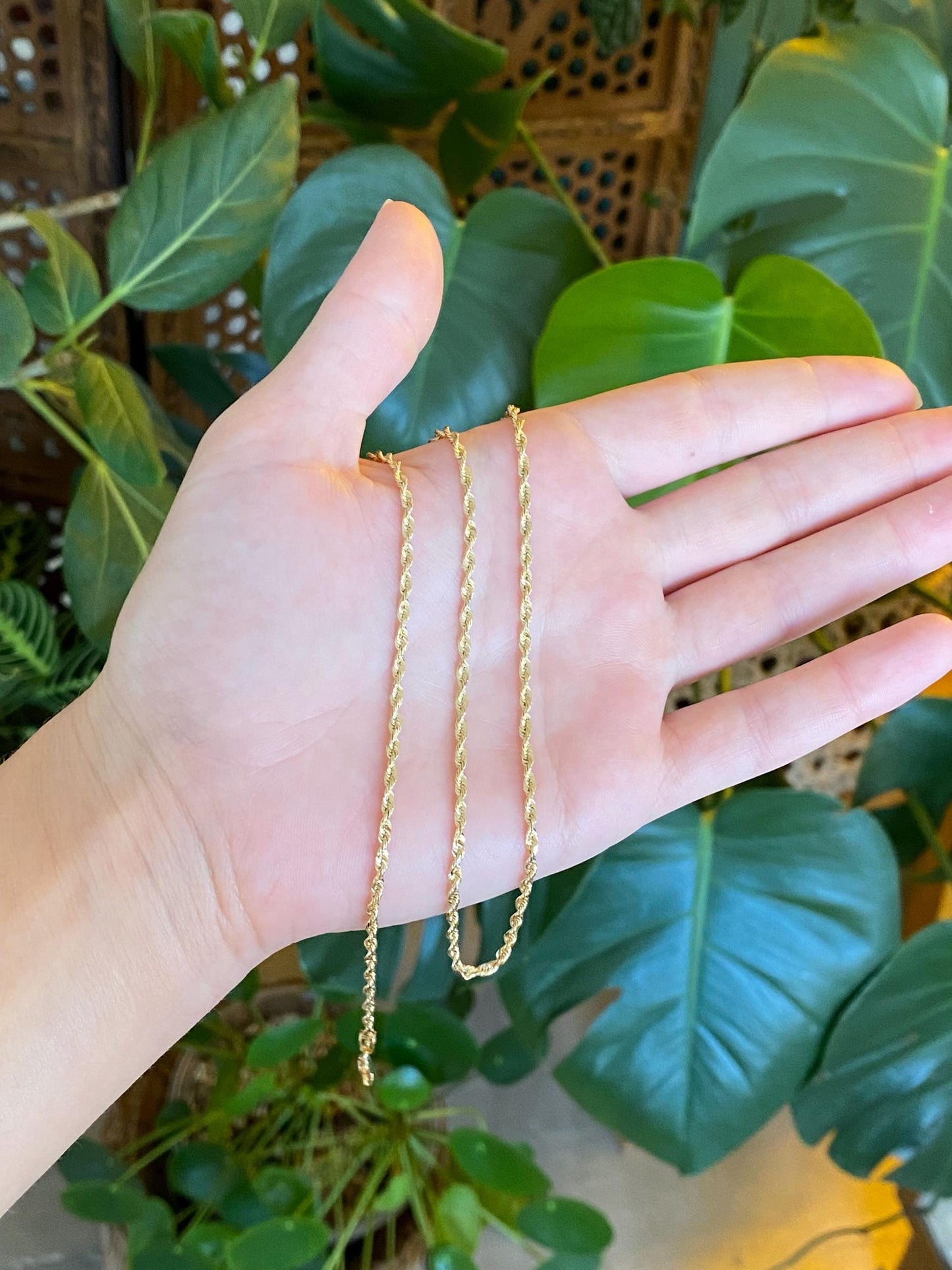 Vintage Solid 14k Yellow Gold Diamond Cut Rope Chain Necklace - 20 inches
