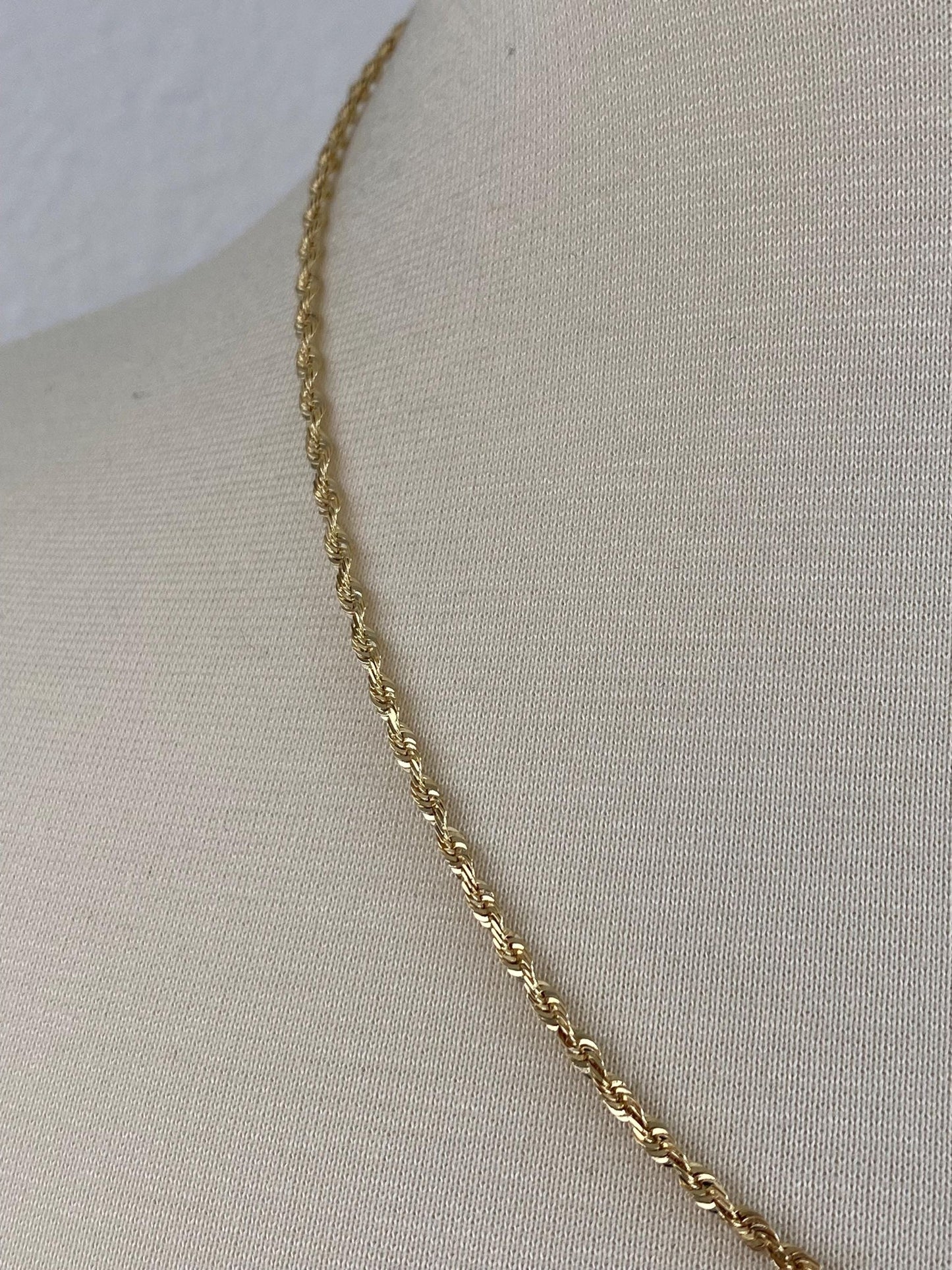 Vintage Solid 14k Yellow Gold Diamond Cut Rope Chain Necklace - 20 inches