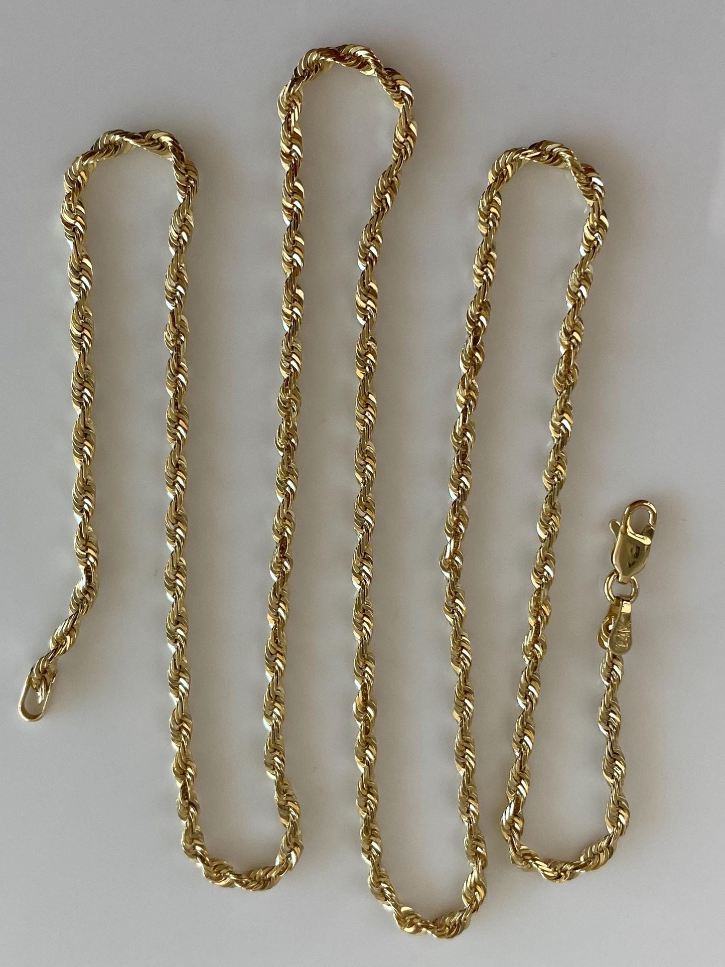 Vintage Solid 14k Yellow Gold Diamond Cut Rope Chain Necklace - 20 inches