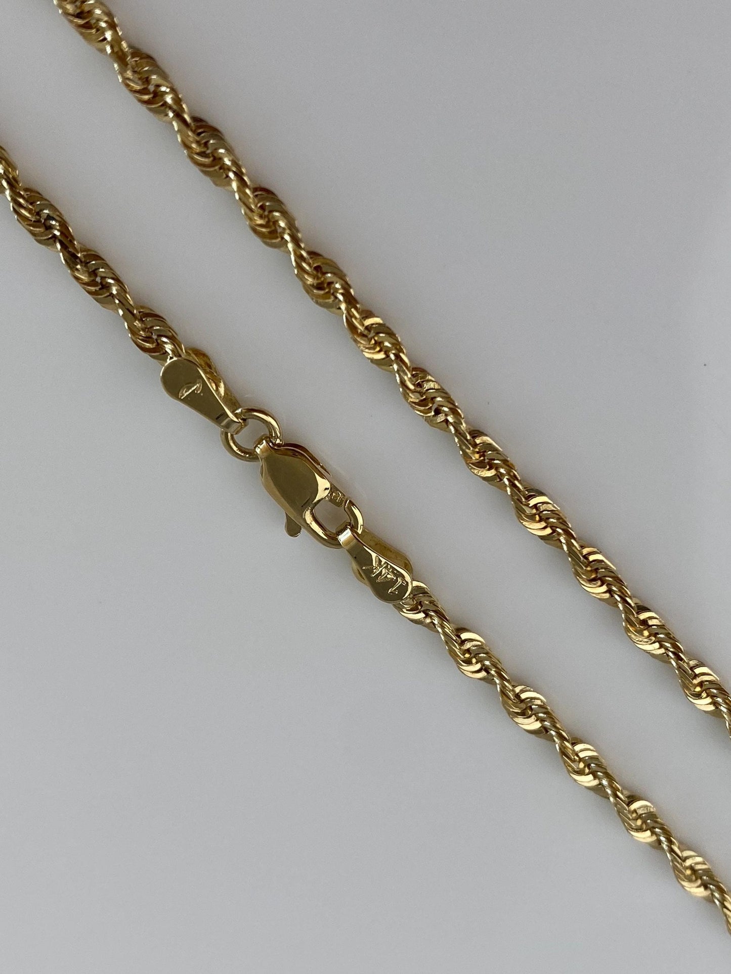 Vintage Solid 14k Yellow Gold Diamond Cut Rope Chain Necklace - 20 inches