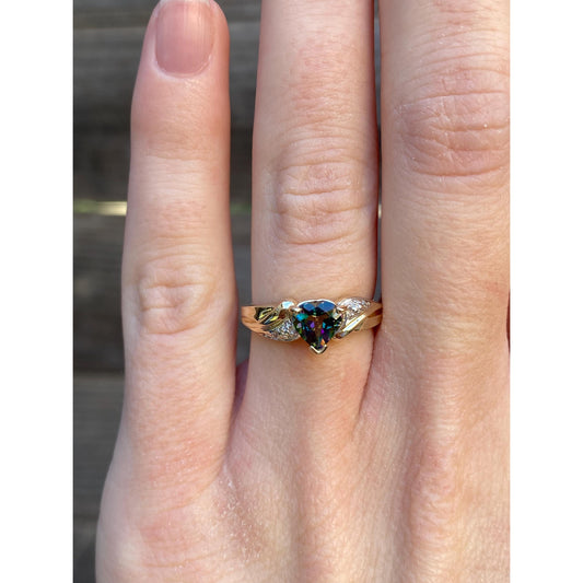 Solid 10k White & Yellow Gold Mystic Topaz Heart Diamond Ring - Size 4.75