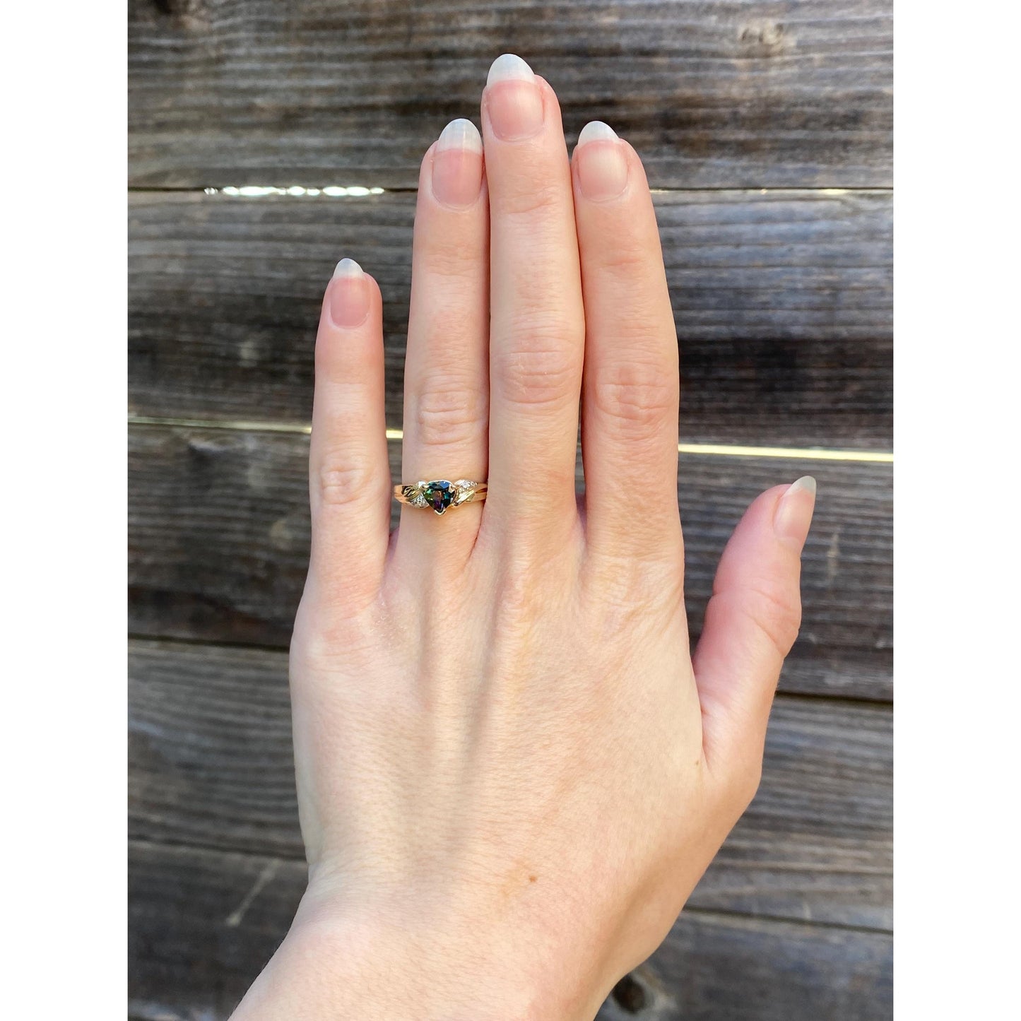 Solid 10k White & Yellow Gold Mystic Topaz Heart Diamond Ring - Size 4.75