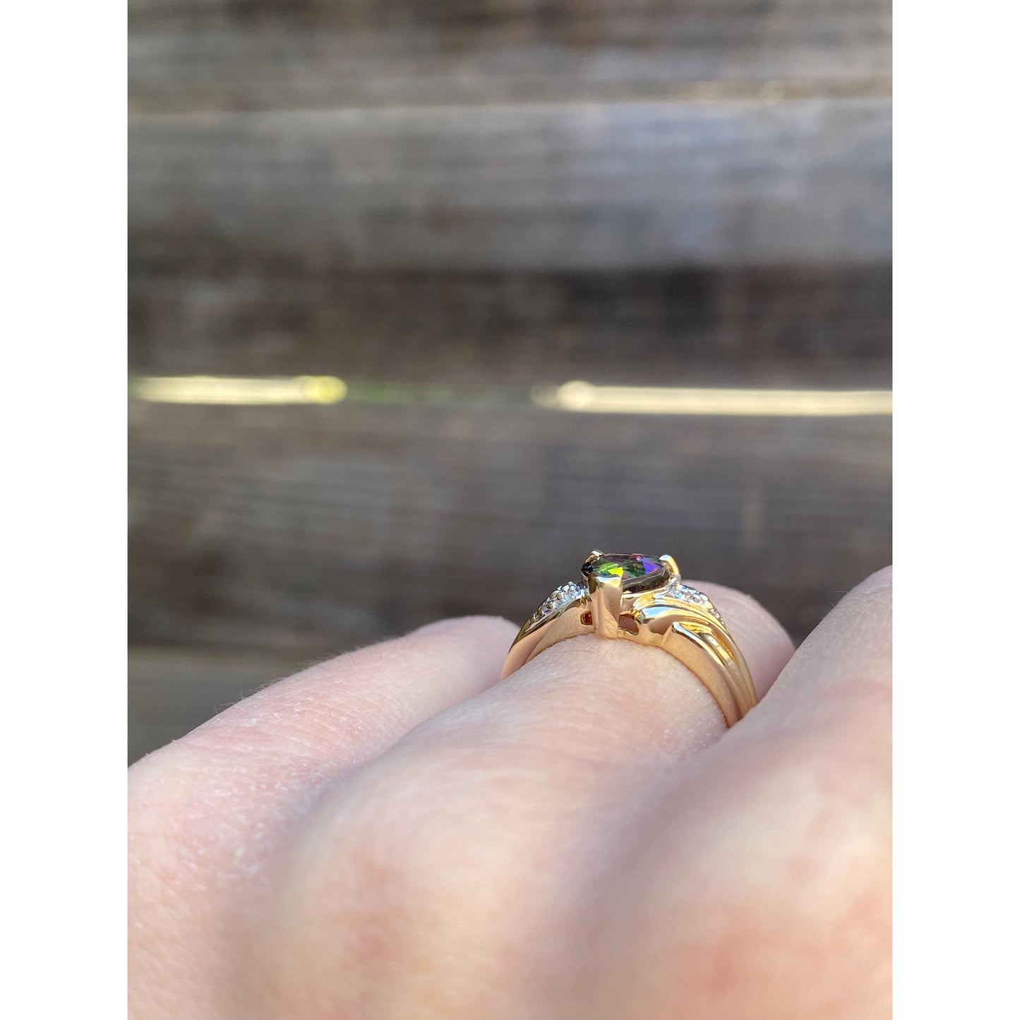 Solid 10k White & Yellow Gold Mystic Topaz Heart Diamond Ring - Size 4.75