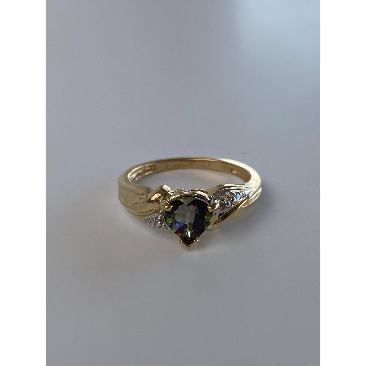 Solid 10k White & Yellow Gold Mystic Topaz Heart Diamond Ring - Size 4.75