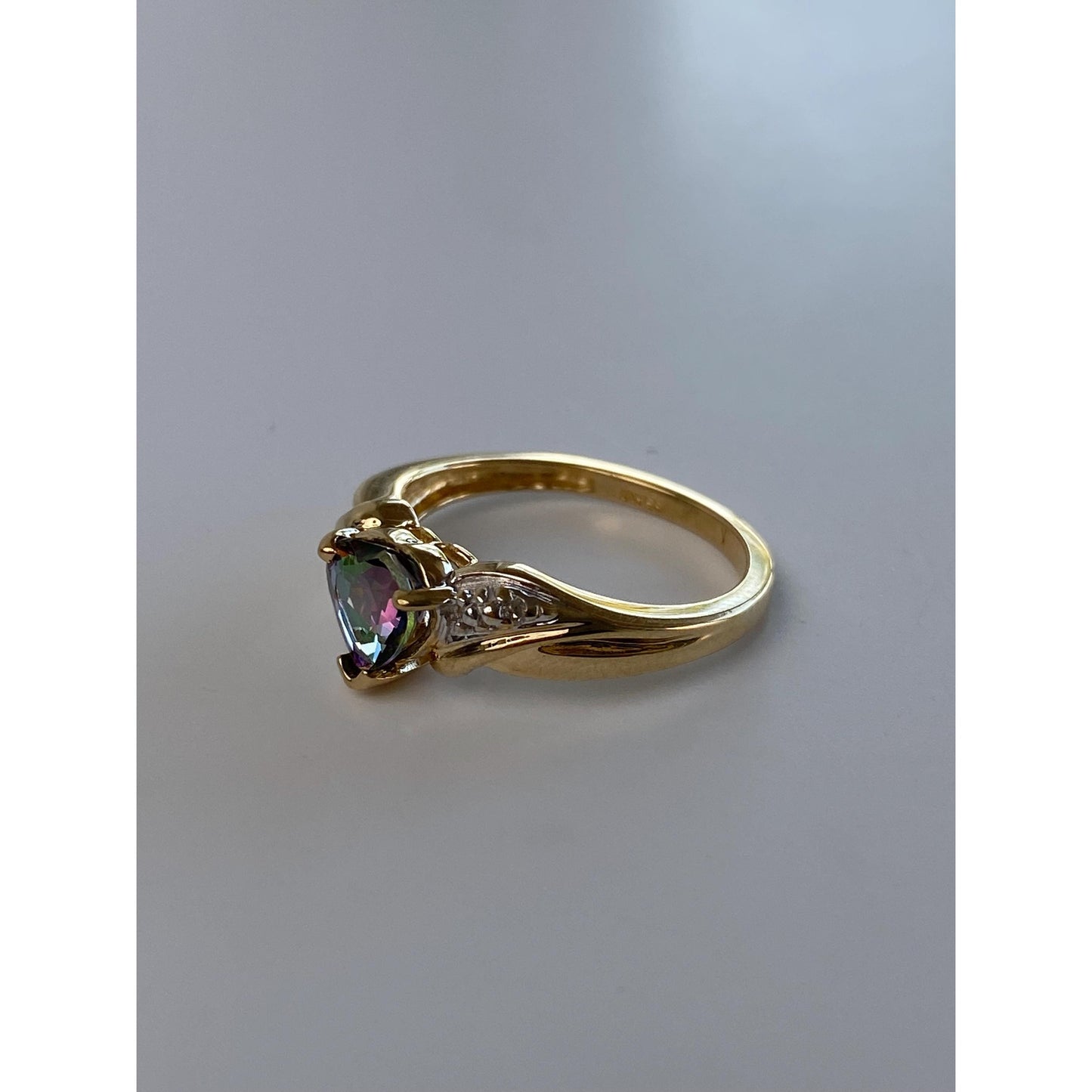 Solid 10k White & Yellow Gold Mystic Topaz Heart Diamond Ring - Size 4.75