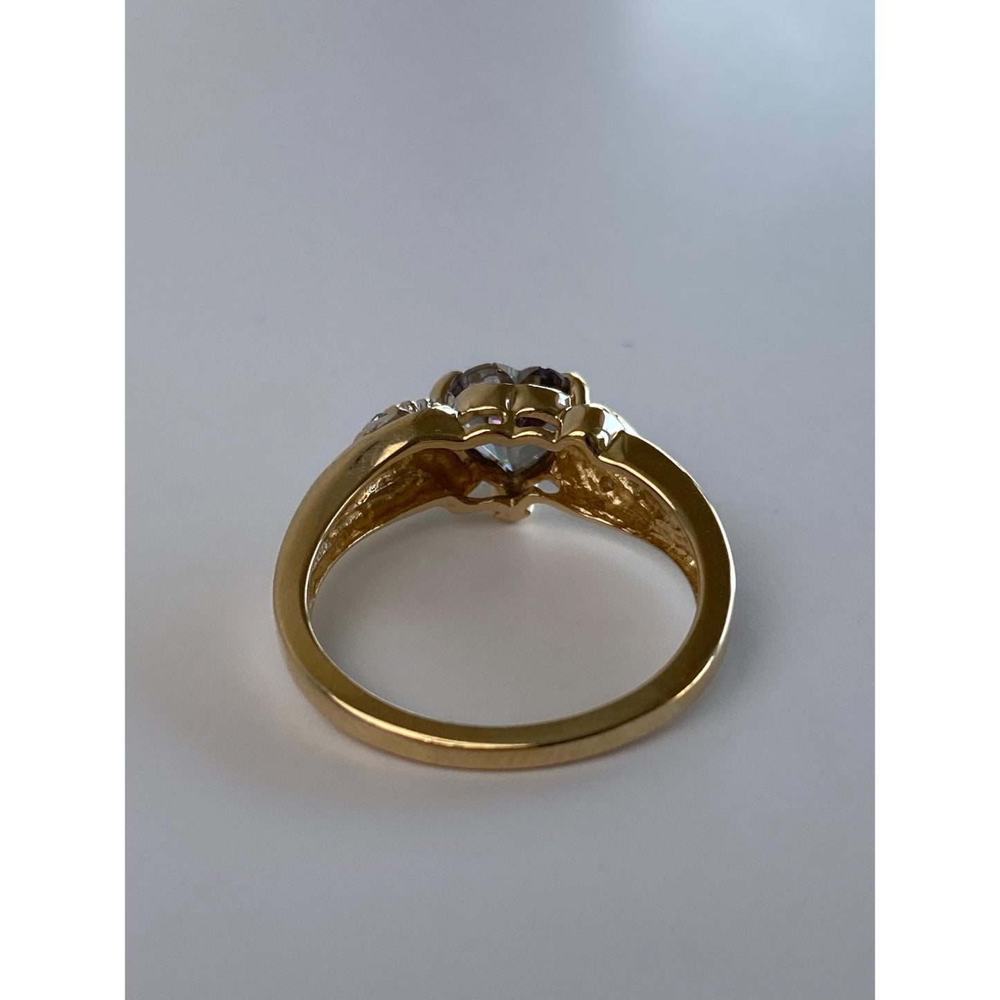 Solid 10k White & Yellow Gold Mystic Topaz Heart Diamond Ring - Size 4.75