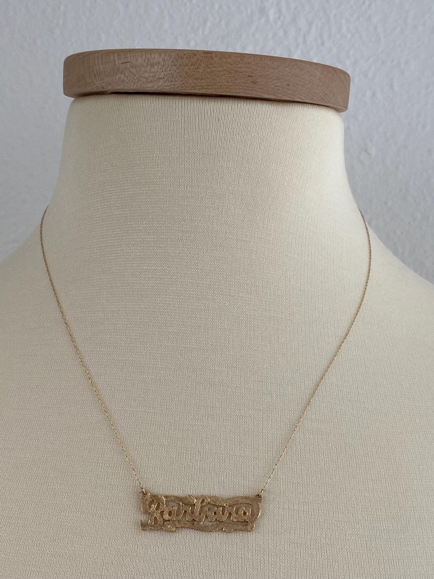 Vintage Solid 14k Yellow Gold 'Barbara' Nameplate Dainty Chain Necklace - 19.5 inches