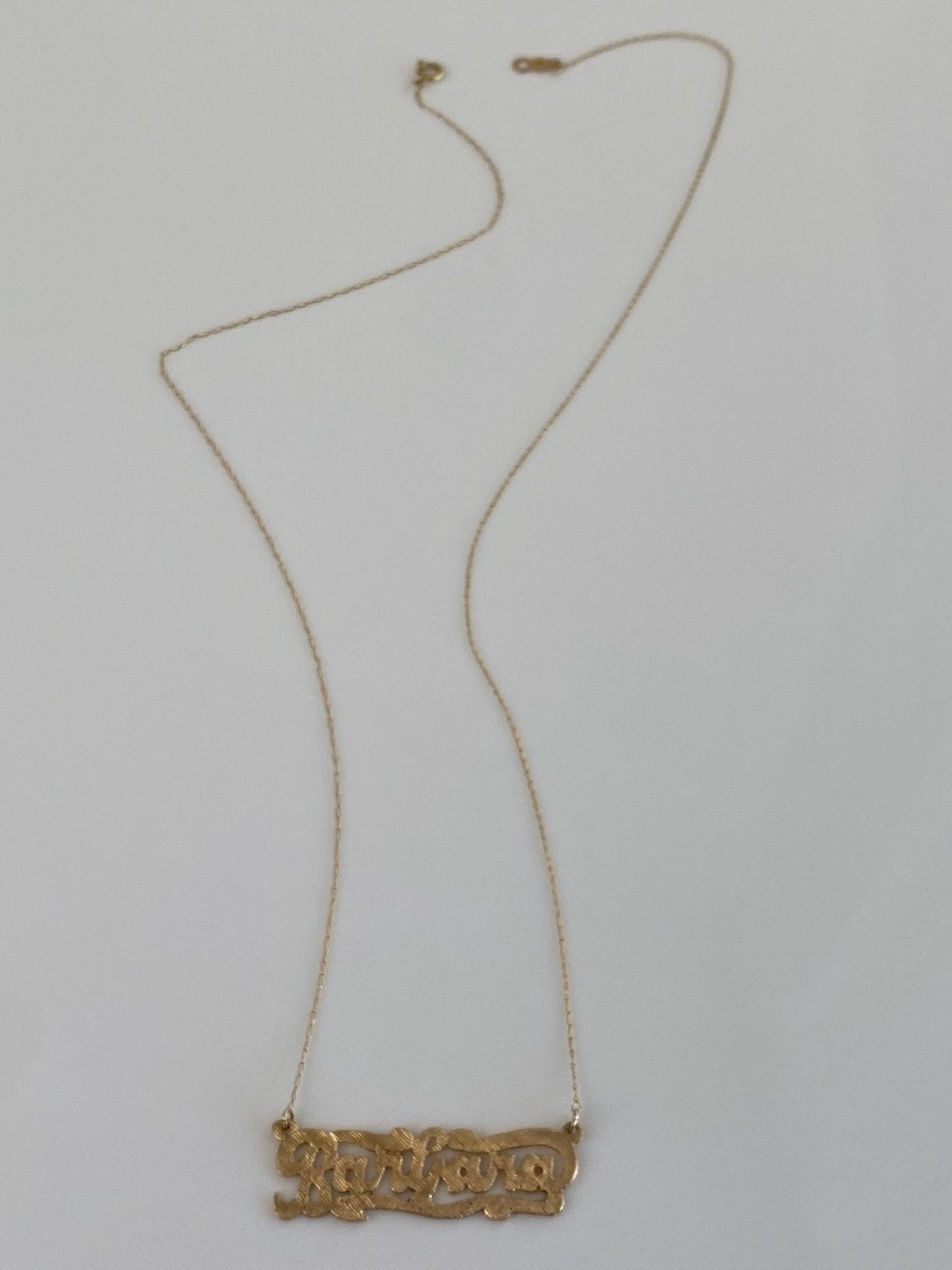 Vintage Solid 14k Yellow Gold 'Barbara' Nameplate Dainty Chain Necklace - 19.5 inches