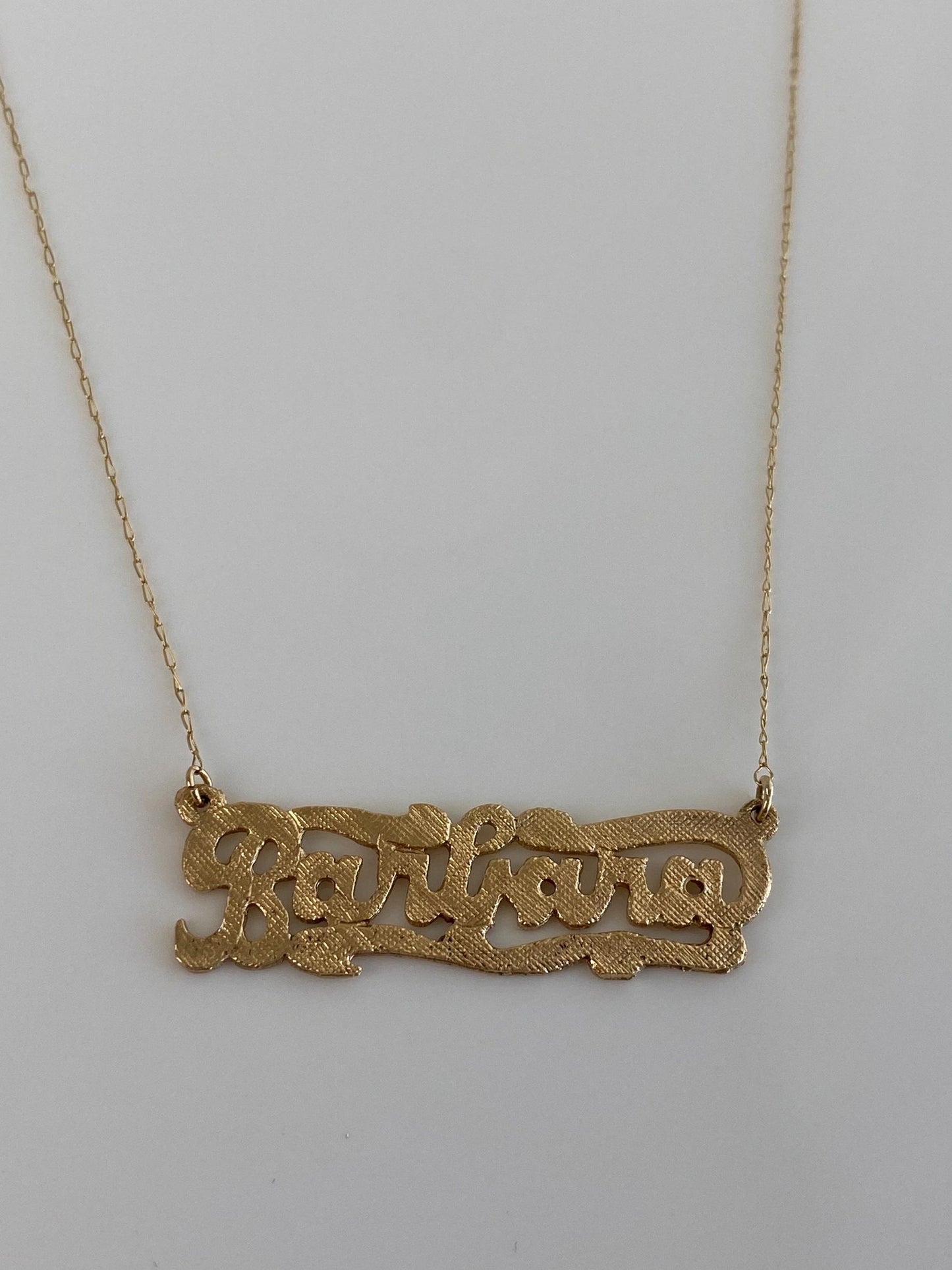 Vintage Solid 14k Yellow Gold 'Barbara' Nameplate Dainty Chain Necklace - 19.5 inches