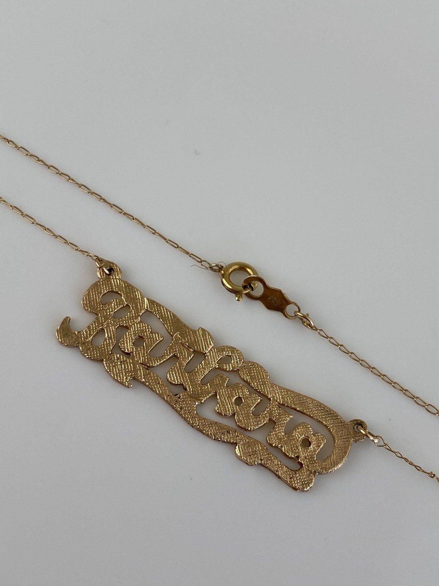 Vintage Solid 14k Yellow Gold 'Barbara' Nameplate Dainty Chain Necklace - 19.5 inches