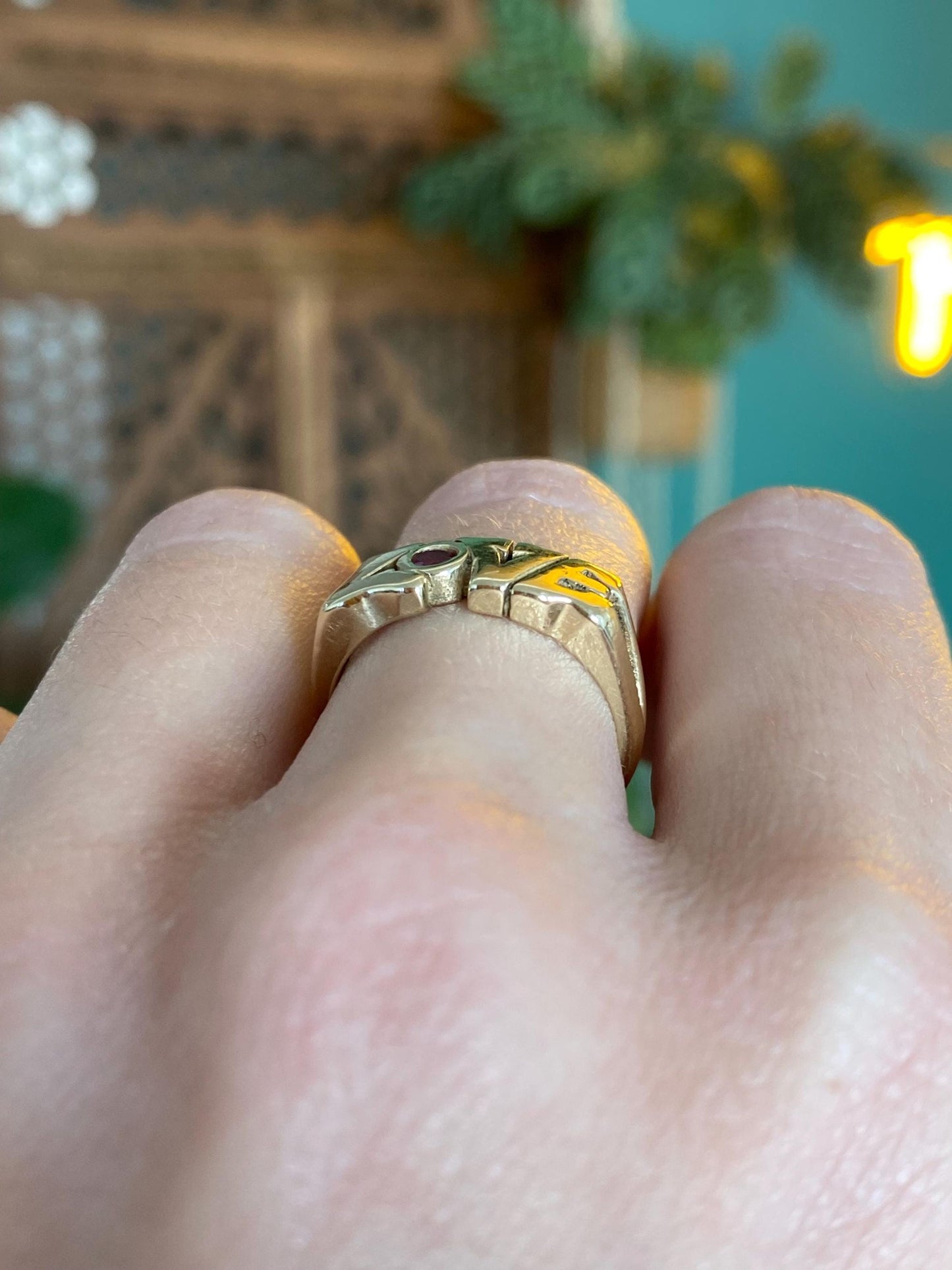Vintage Solid 14k Yellow Gold Ruby Love Ring - Size 5.75