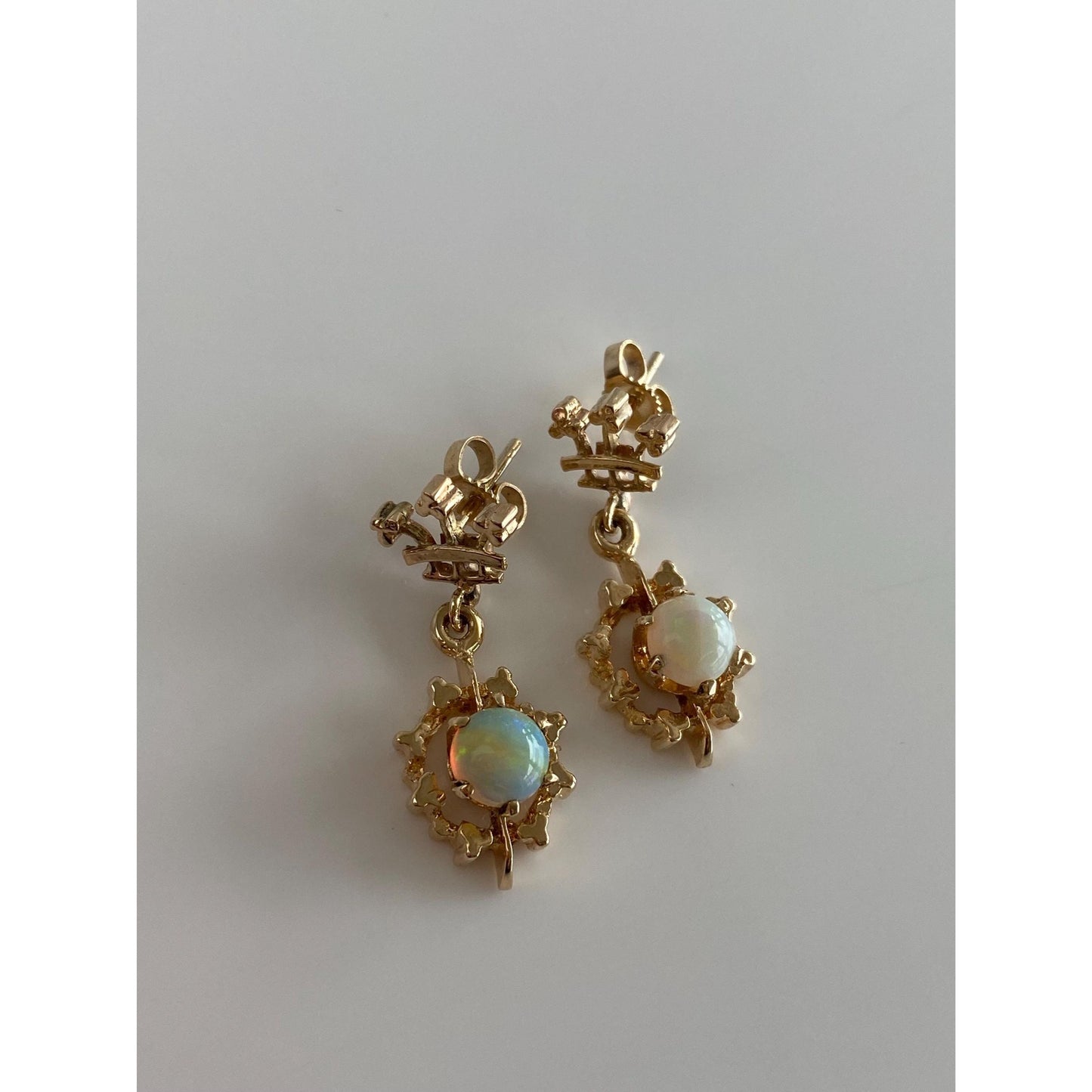 Vintage Solid 14k Yellow Gold Opal Dangle Stud Earrings