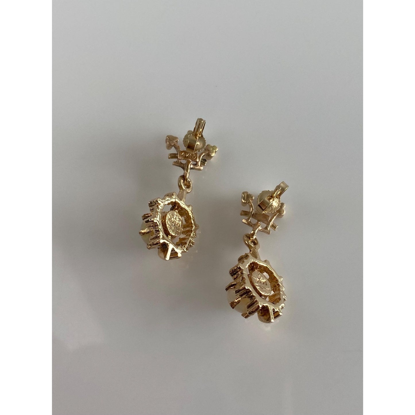 Vintage Solid 14k Yellow Gold Opal Dangle Stud Earrings