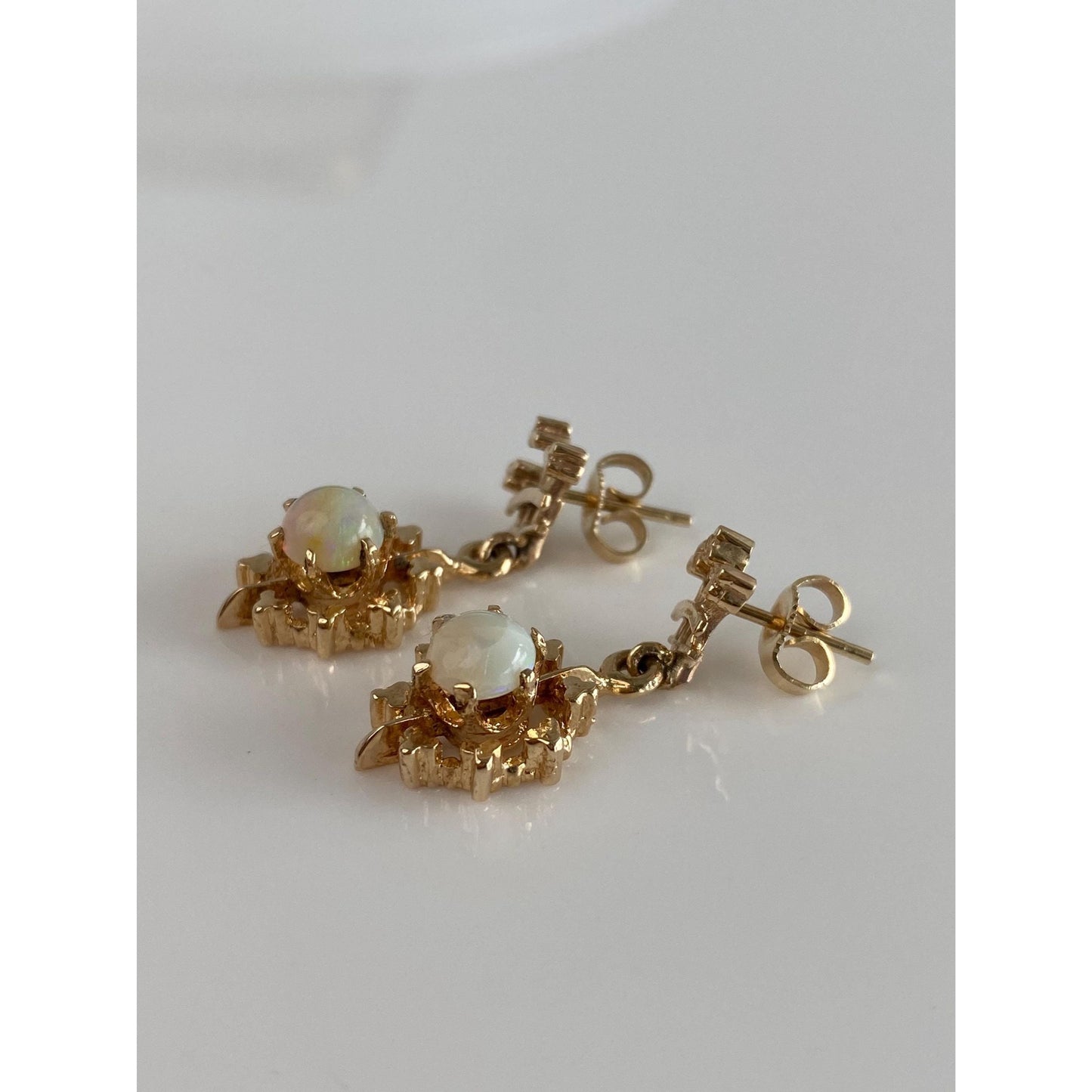 Vintage Solid 14k Yellow Gold Opal Dangle Stud Earrings