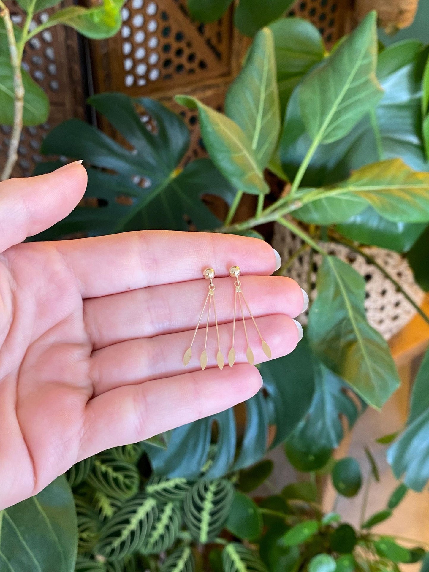 Vintage Solid 14k Yellow Gold Dangle Stud Earrings
