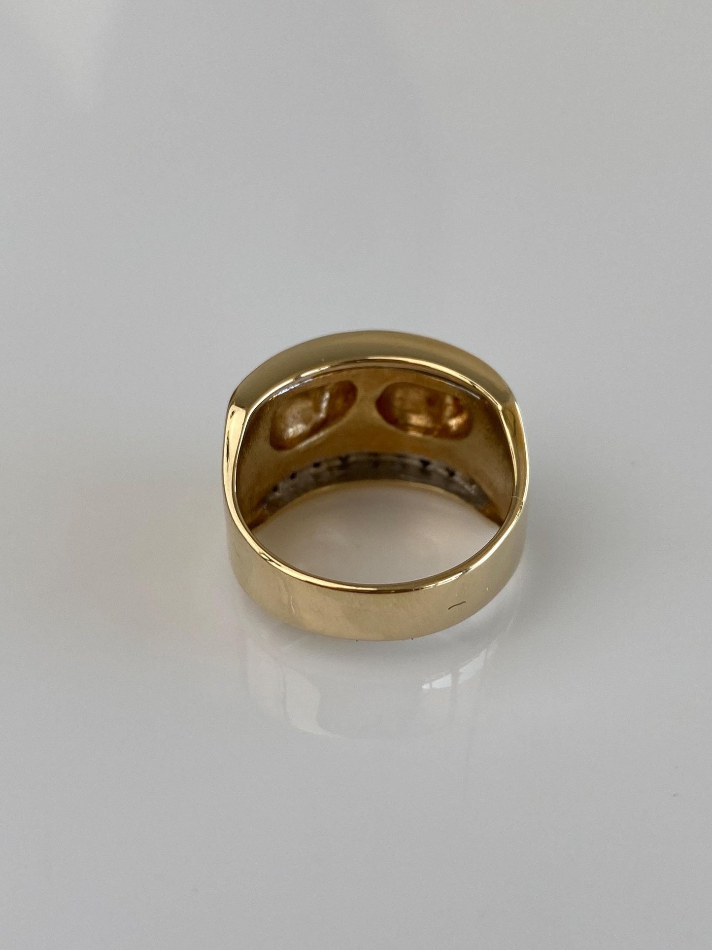 Vintage Solid 14k White & Yellow Gold Diamond Elephants Ring Band - Size 6.75