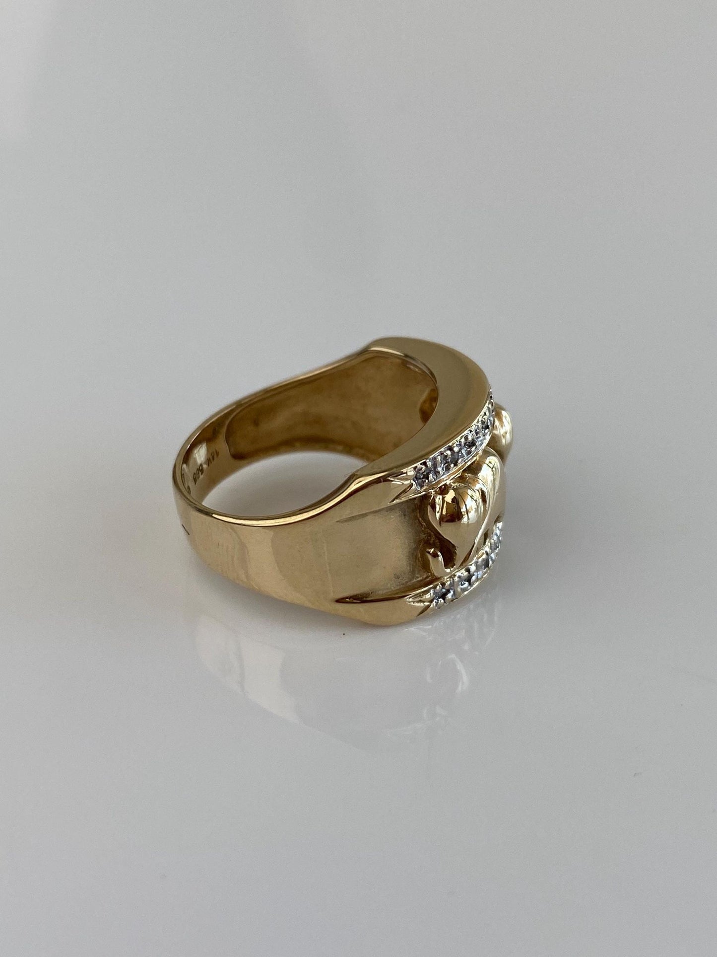 Vintage Solid 14k White & Yellow Gold Diamond Elephants Ring Band - Size 6.75