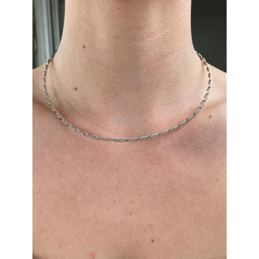 Solid 14k White Gold Springy Twisted Wire Necklace - 16.5 inches