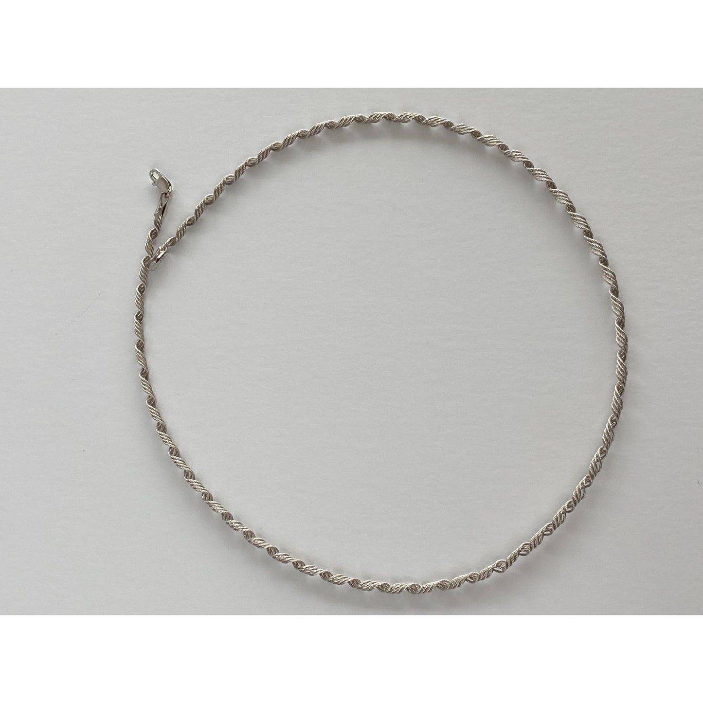 Solid 14k White Gold Springy Twisted Wire Necklace - 16.5 inches