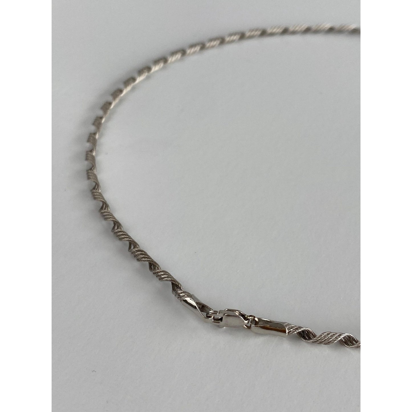 Solid 14k White Gold Springy Twisted Wire Necklace - 16.5 inches