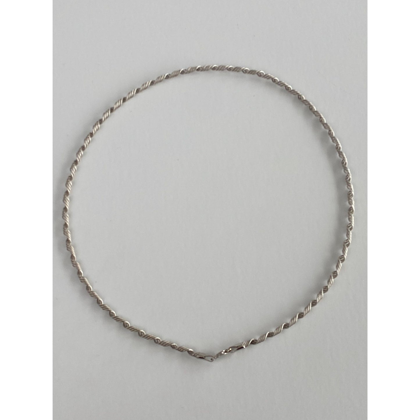 Solid 14k White Gold Springy Twisted Wire Necklace - 16.5 inches