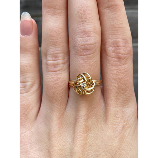 Vintage Solid 14k Yellow Gold Diamond Knot Ring - Size 6.5