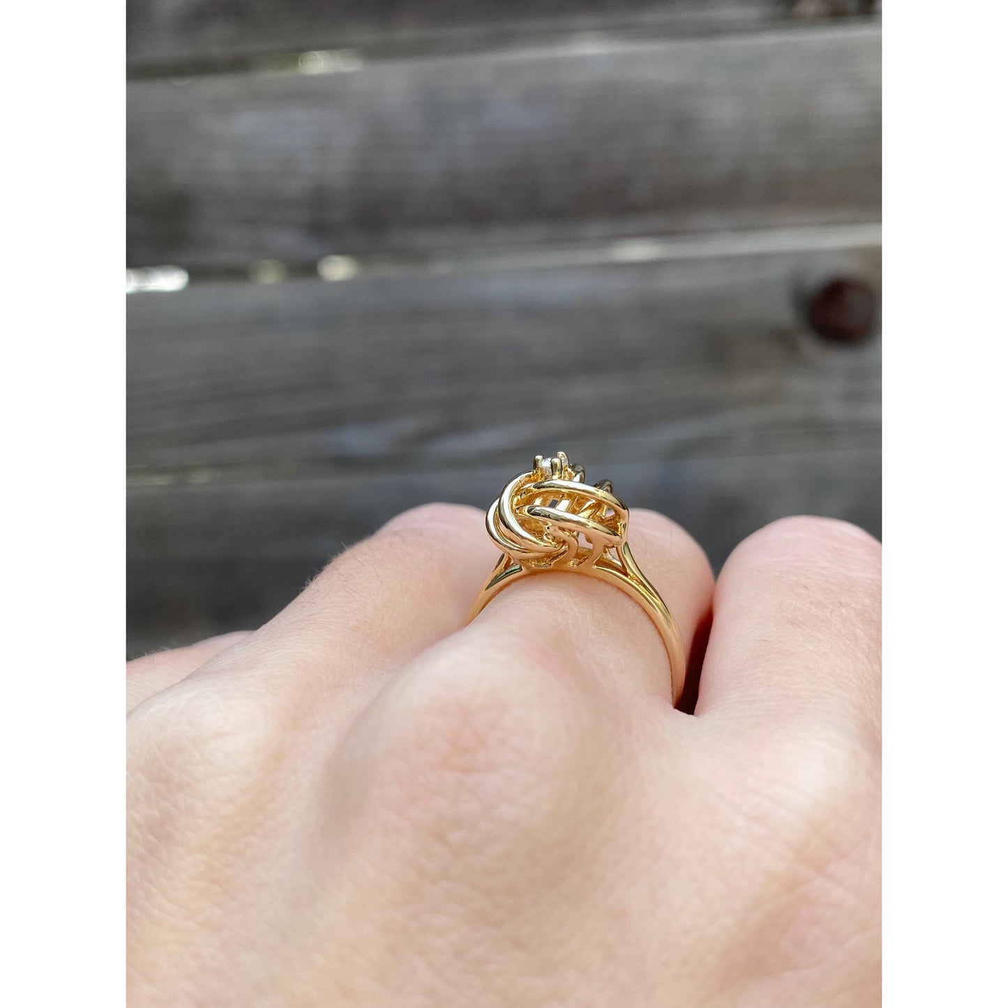 Vintage Solid 14k Yellow Gold Diamond Knot Ring - Size 6.5