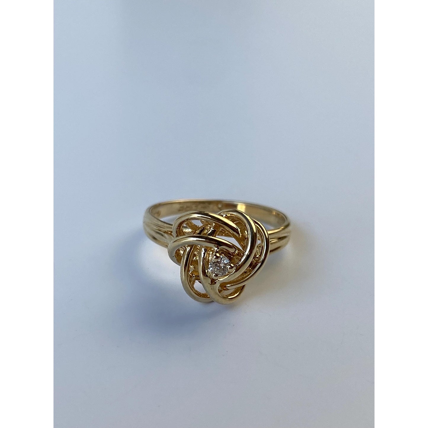 Vintage Solid 14k Yellow Gold Diamond Knot Ring - Size 6.5