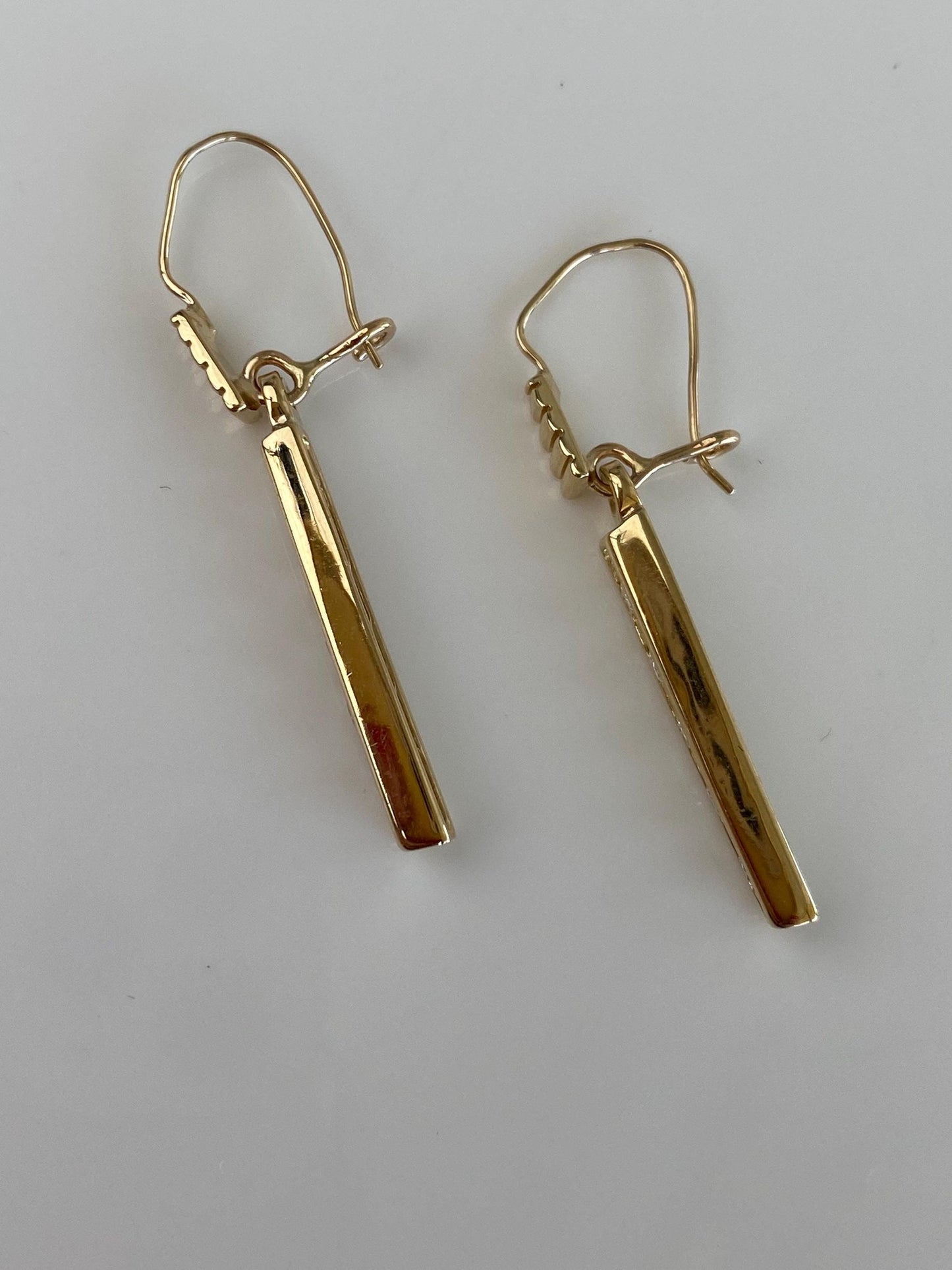 Vintage Solid 14k Yellow Gold Diamond Row Dangle Earrings