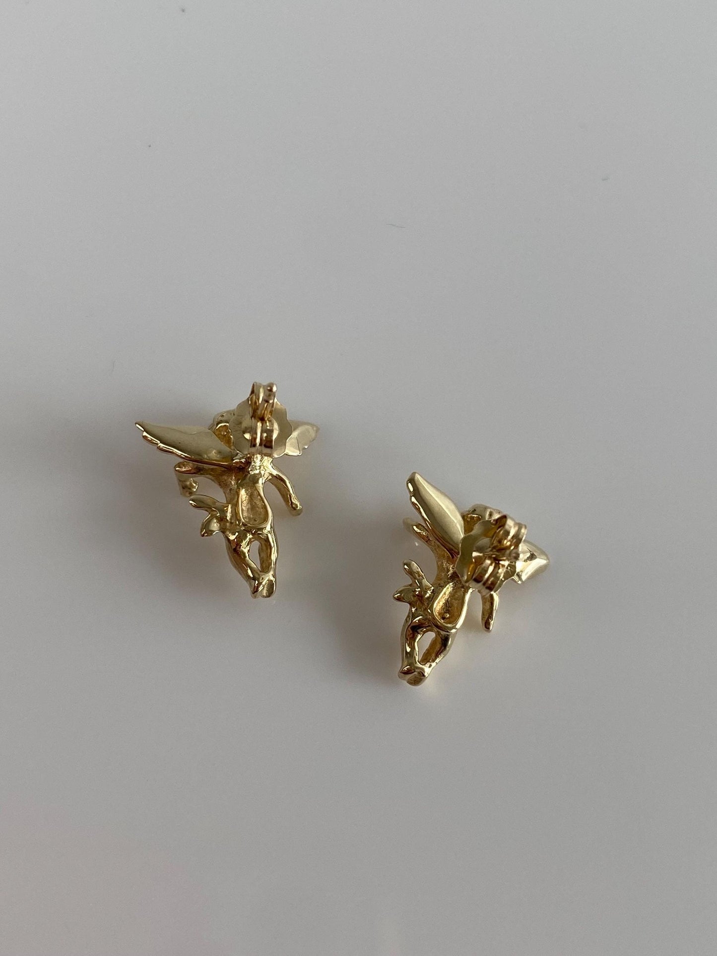 Vintage Solid 14k Yellow Gold Cherub Angel Stud Earrings