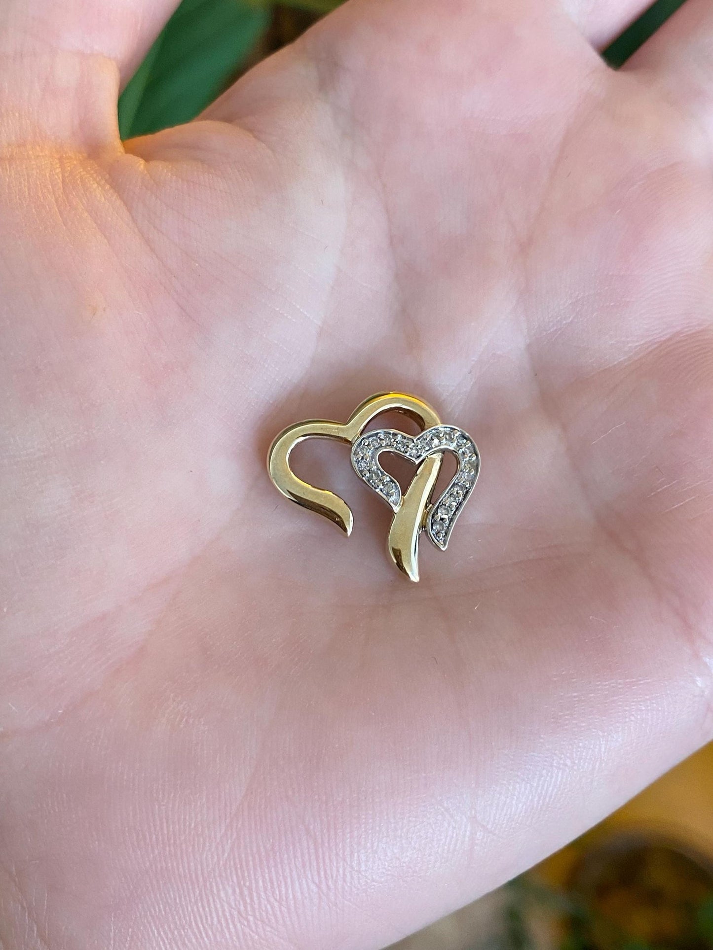 Vintage Solid 10k White & Yellow Gold Diamond Heart Charm
