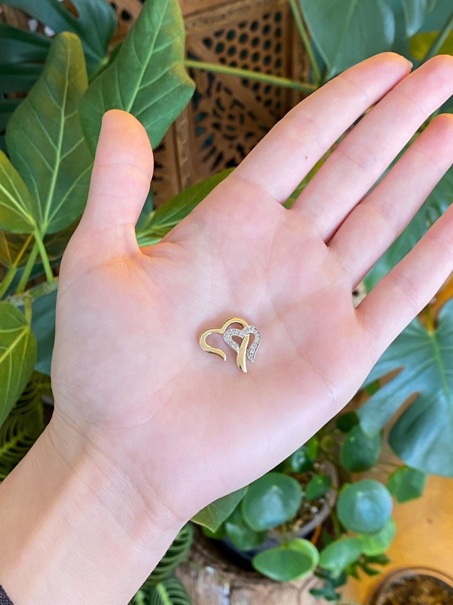 Vintage Solid 10k White & Yellow Gold Diamond Heart Charm
